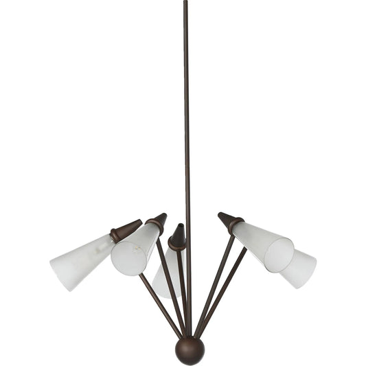 Ludwig Chandelier by Four Hands in rust, frosted glass. Made from iron, glass in a unique style.