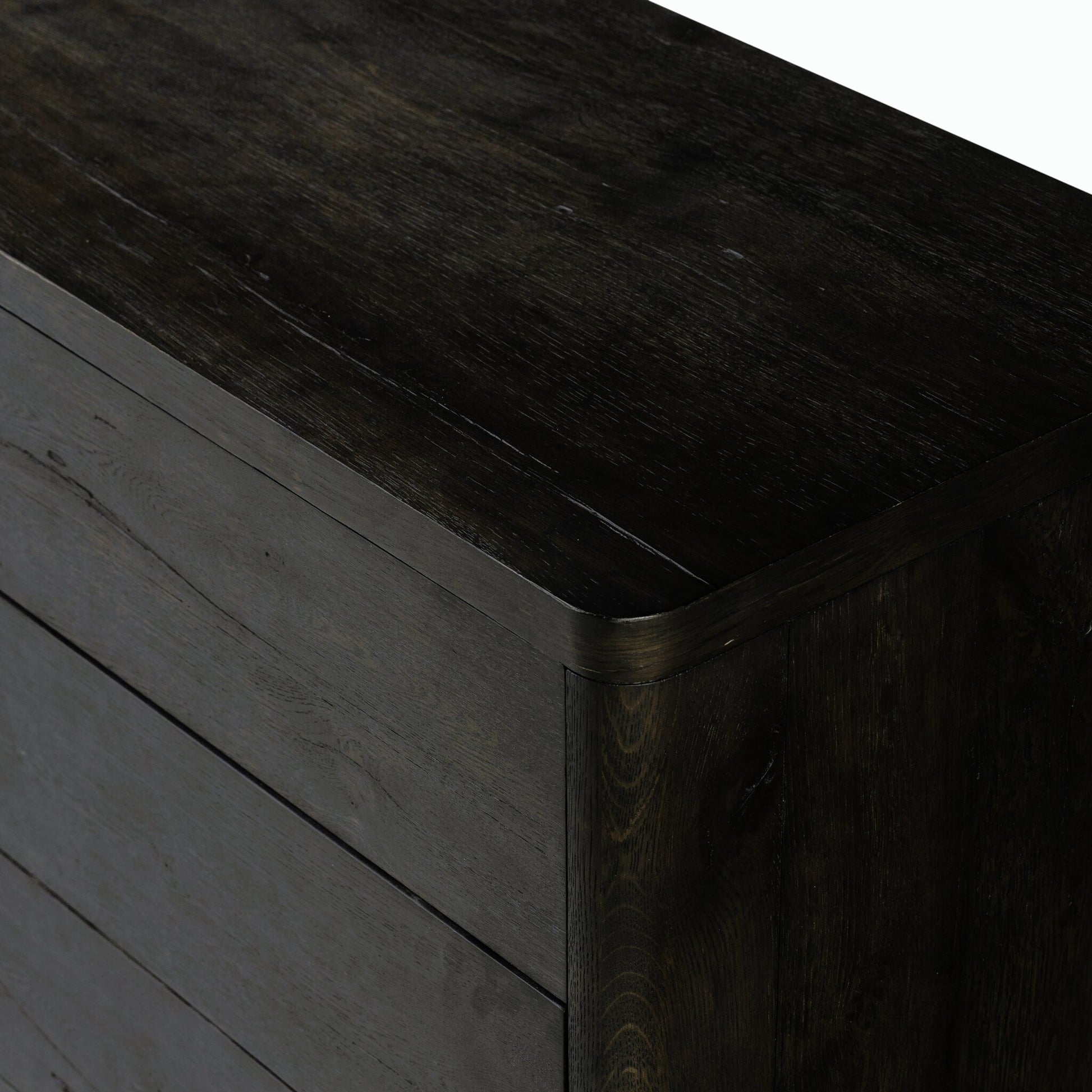 Noeline 6 Drawer Dresser by Four Hands in smoked black oak veneer. Made from thick oak veneer, solid oak in a modern style.