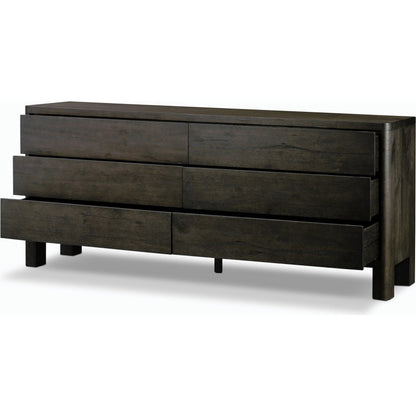 Noeline 6 Drawer Dresser by Four Hands in smoked black oak veneer. Made from thick oak veneer, solid oak in a modern style.