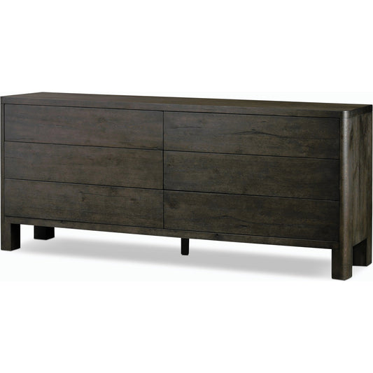Noeline 6 Drawer Dresser by Four Hands in smoked black oak veneer. Made from thick oak veneer, solid oak in a modern style.