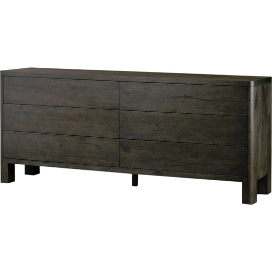 Noeline 6 Drawer Dresser by Four Hands in smoked black oak veneer. Made from thick oak veneer, solid oak in a modern style.