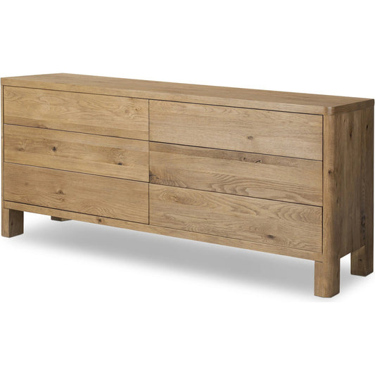 Noeline 6-Drawer Dresser by Four Hands in resawn worn oak. Made from resawn oak, solid oak in a unique style.