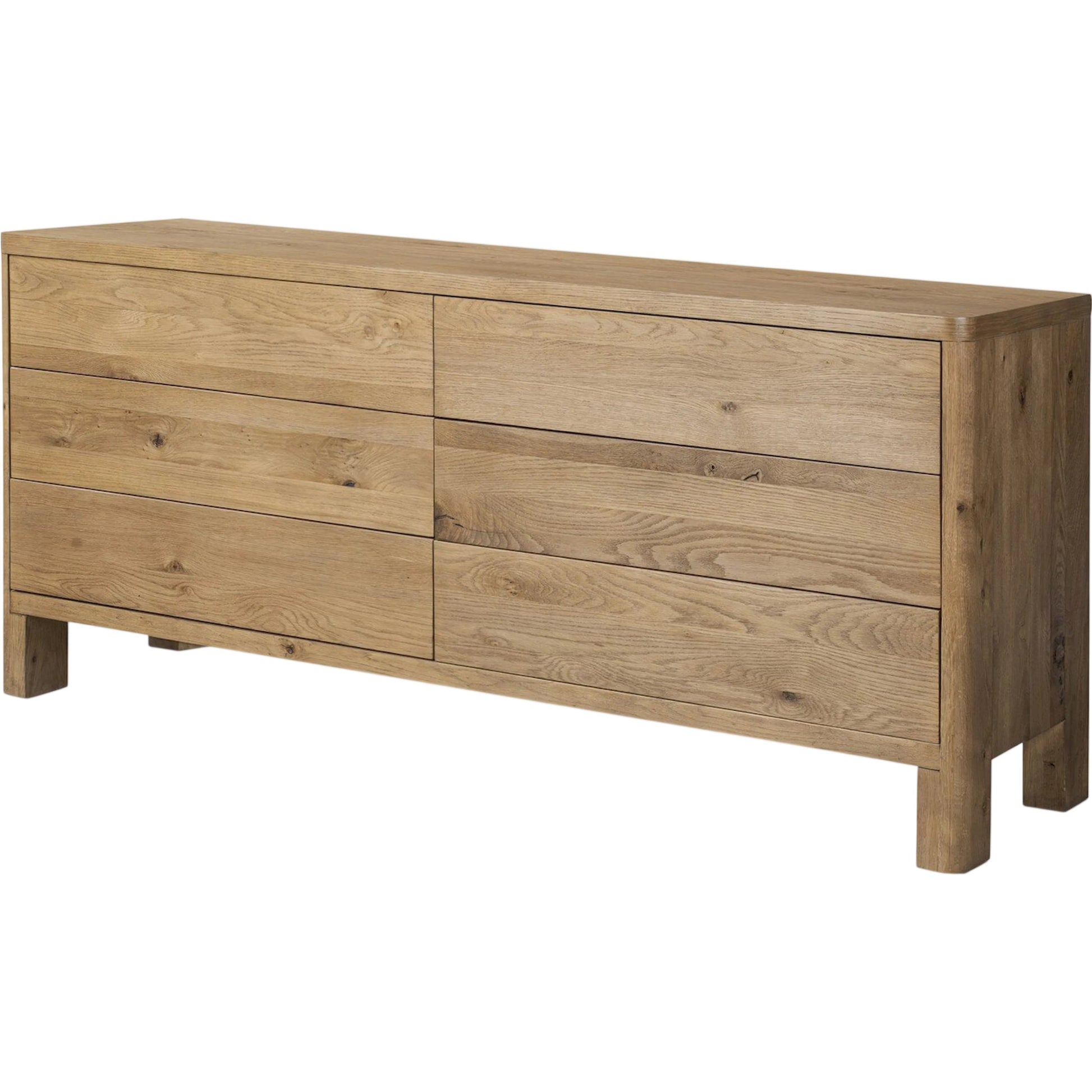 Noeline 6-Drawer Dresser by Four Hands in resawn worn oak. Made from resawn oak, solid oak in a transitional style.