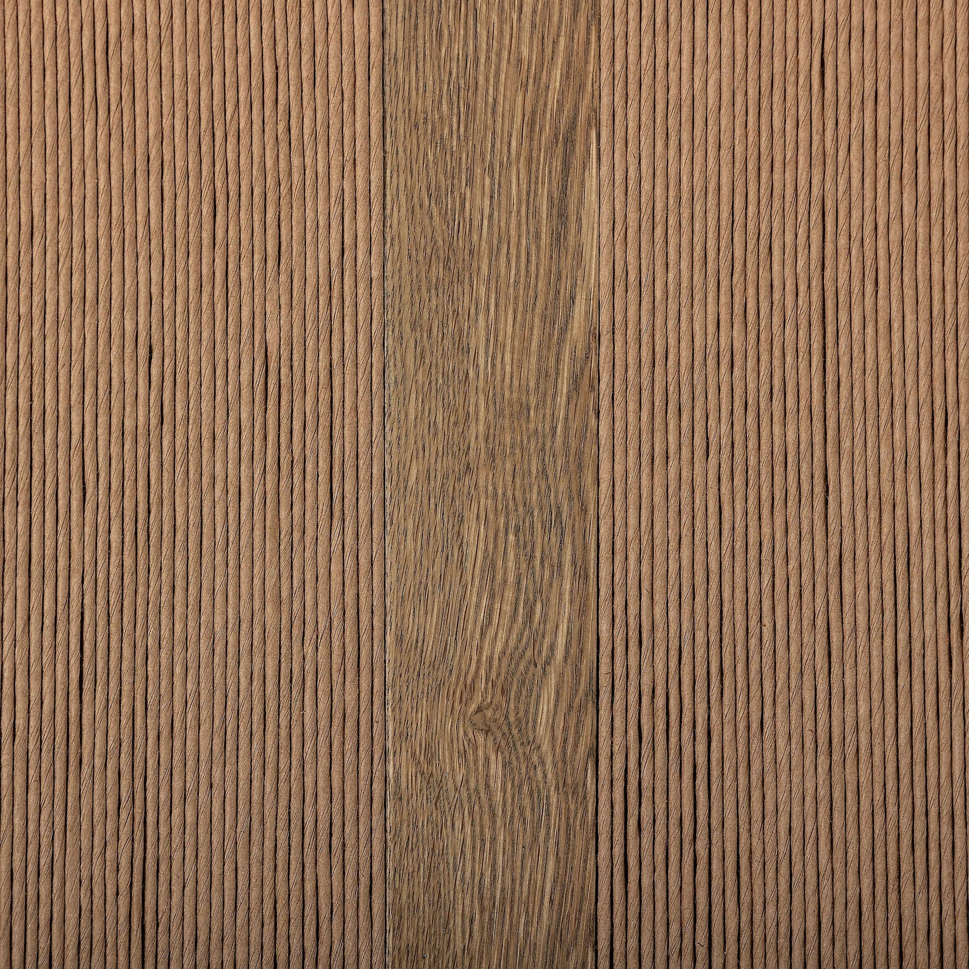 Selene Dining Chair by Four Hands in dover crescent, aged oak, natural paper cord. Made from 71% viscose (rayon), 17% polyester, 12% flax/linen, solid oak, rush in a transitional style.