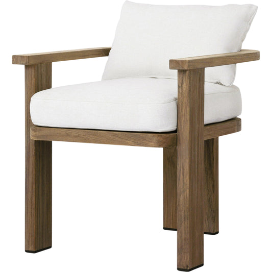 Tahana Outdoor Dining Armchair by Four Hands in alessi linen, stained toasted brown-fsc and alessi linen. Made from 100% polypropylene, solid fsc®-certified teak, 59% polyurethane foam, 30% polyester fiber, 11% polyester fib