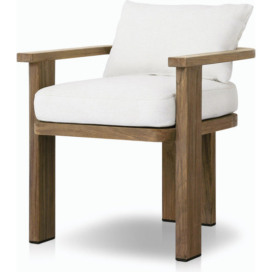 Tahana Outdoor Dining Armchair by Four Hands in alessi linen, stained toasted brown-fsc and alessi linen. Made from 100% polypropylene, solid fsc®-certified teak, 59% polyurethane foam, 30% polyester fiber, 11% polyester fib