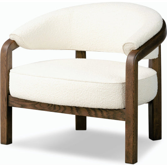 Marci Chair by Four Hands in altro snow, terra brown oak and altro snow. Made from 95% polyester, 5% acrylic, solid oak, 100% polyester in a modern style.