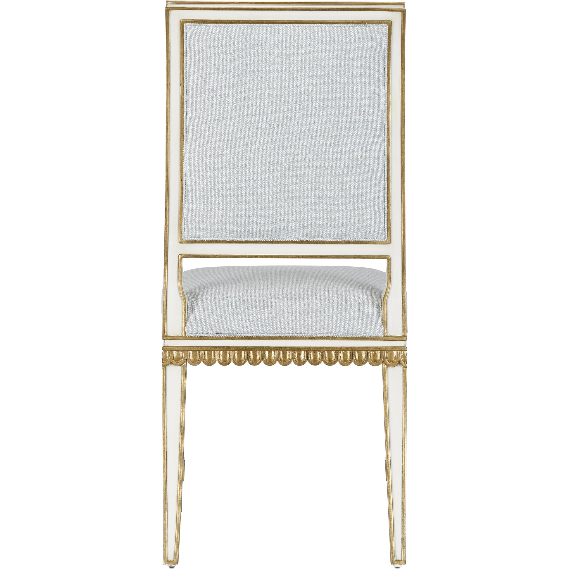 Ines Chair by Currey and Company in mixology moonstone and ivory, antique gold. Made from mahogany in a transitional style.