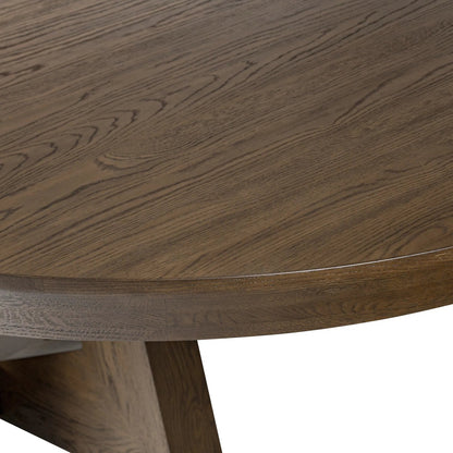 Zelda Round Extension Dining Table by Four Hands in fawn oak veneer. Made from oak veneer, solid oak in a transitional style.