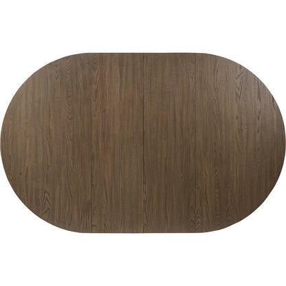Zelda Round Extension Dining Table by Four Hands in fawn oak veneer. Made from oak veneer, solid oak in a transitional style.