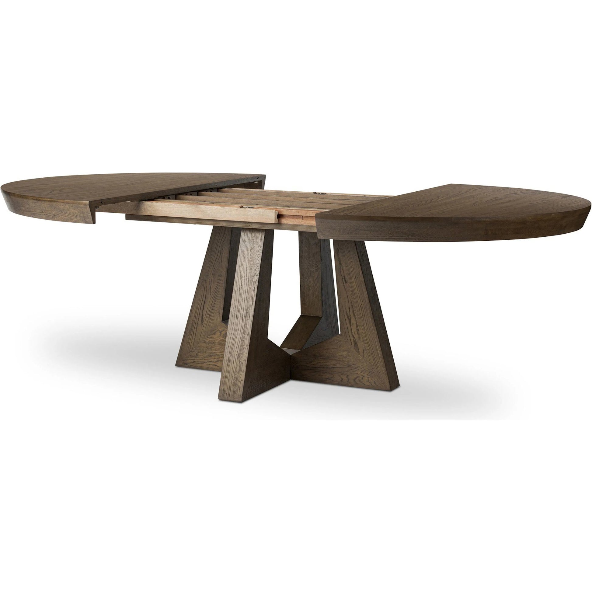Zelda Round Extension Dining Table by Four Hands in fawn oak veneer. Made from oak veneer, solid oak in a transitional style.