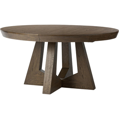 Zelda Round Extension Dining Table by Four Hands in fawn oak veneer. Made from oak veneer, solid oak in a transitional style.