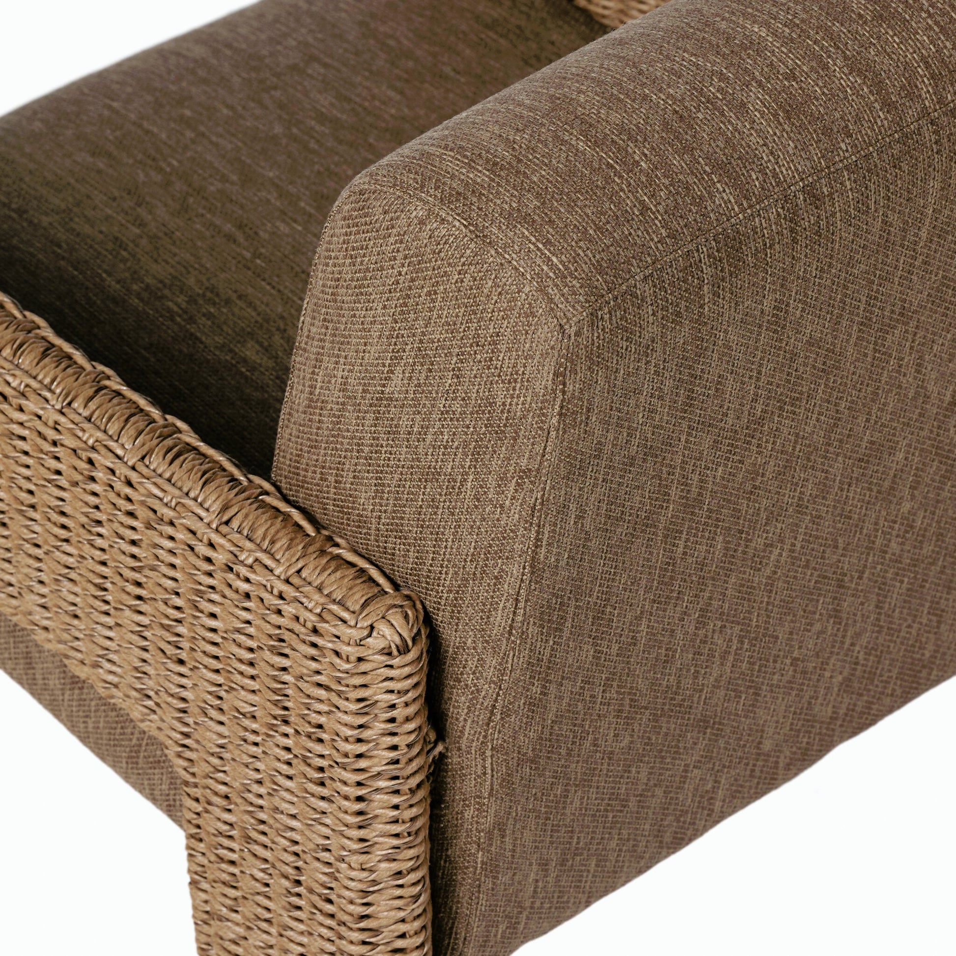 Amur Outdoor Dining Chair by Four Hands. Made from 100% olefin, 100% polyethylene, 74% polyurethane foam pad, 26% polyester fiber batting in a modern style.