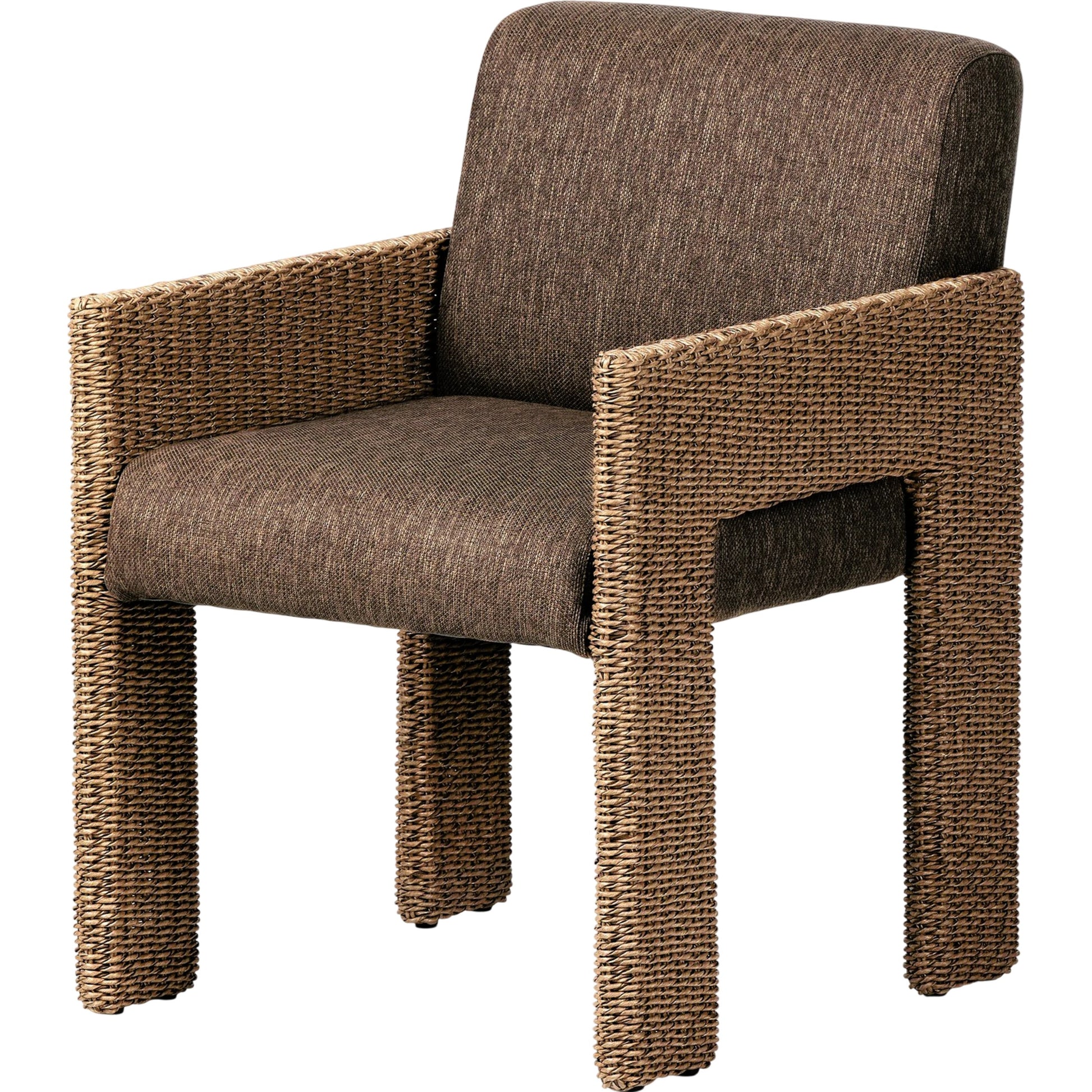 Amur Outdoor Dining Chair by Four Hands. Made from 100% olefin, 100% polyethylene, 74% polyurethane foam pad, 26% polyester fiber batting in a modern style.