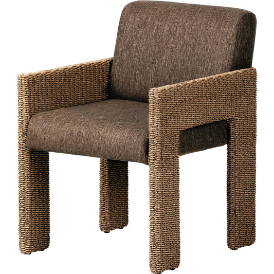 Amur Outdoor Dining Chair by Four Hands. Made from 100% olefin, 100% polyethylene, 74% polyurethane foam pad, 26% polyester fiber batting in a modern style.