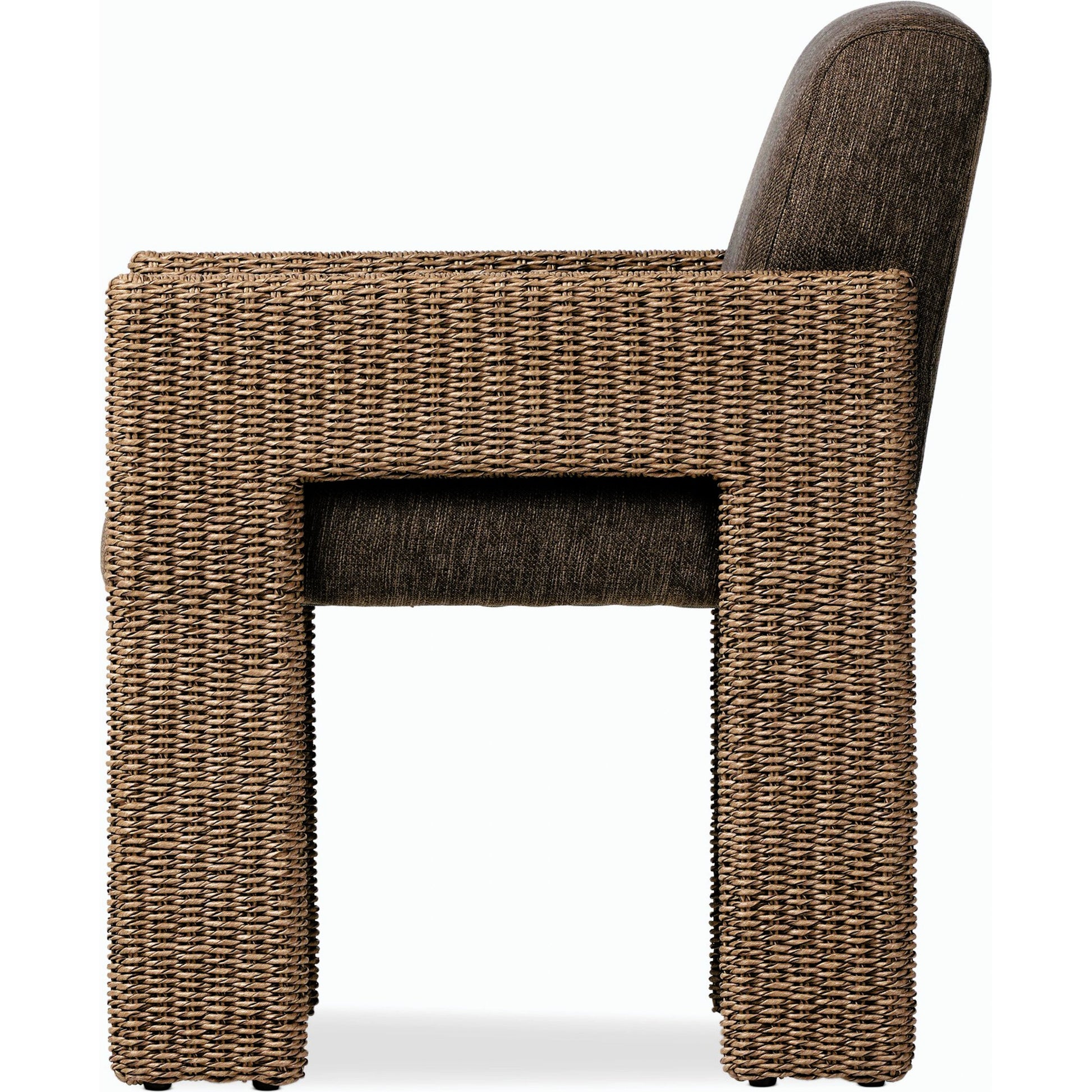 Amur Outdoor Dining Chair by Four Hands. Made from 100% olefin, 100% polyethylene, 74% polyurethane foam pad, 26% polyester fiber batting in a modern style.