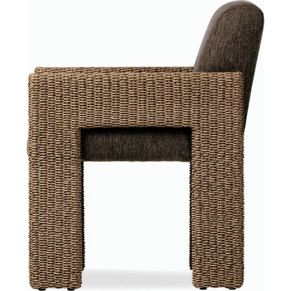 Amur Outdoor Dining Chair by Four Hands. Made from 100% olefin, 100% polyethylene, 74% polyurethane foam pad, 26% polyester fiber batting in a modern style.