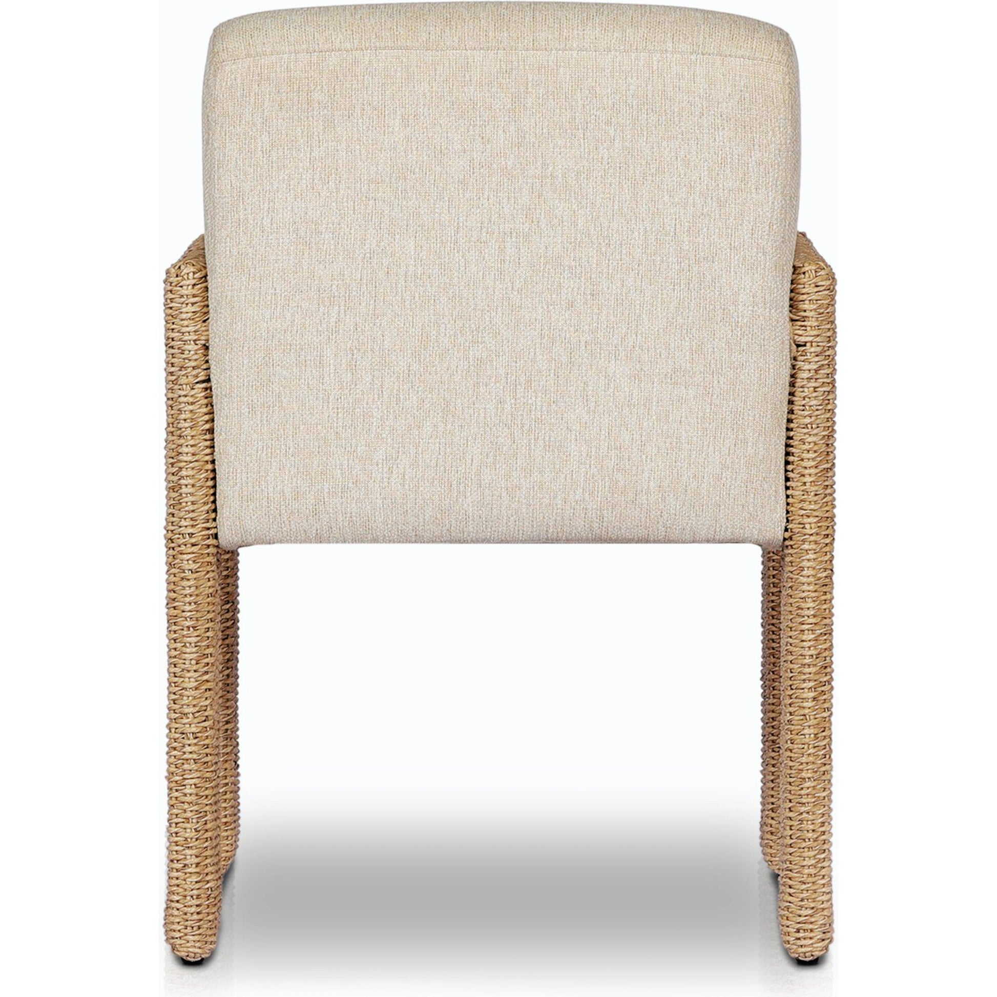 Amur Outdoor Dining Chair by Four Hands. Made from 100% olefin, 100% polyethylene, 74% polyurethane foam pad, 26% polyester fiber batting in a modern style.
