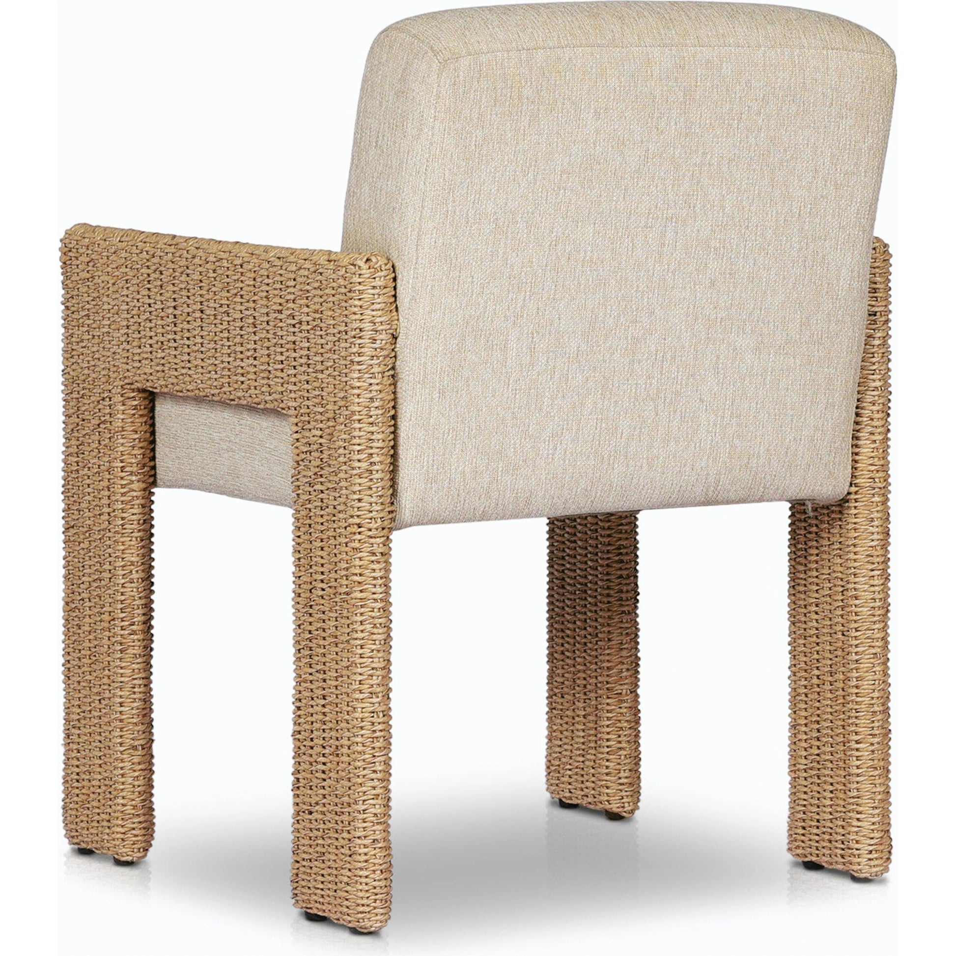 Amur Outdoor Dining Chair by Four Hands. Made from 100% olefin, 100% polyethylene, 74% polyurethane foam pad, 26% polyester fiber batting in a modern style.