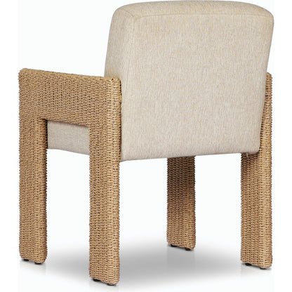 Amur Outdoor Dining Chair by Four Hands. Made from 100% olefin, 100% polyethylene, 74% polyurethane foam pad, 26% polyester fiber batting in a modern style.