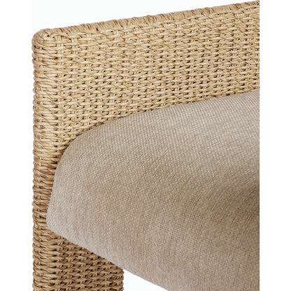 Amur Outdoor Dining Chair by Four Hands. Made from 100% olefin, 100% polyethylene, 74% polyurethane foam pad, 26% polyester fiber batting in a modern style.