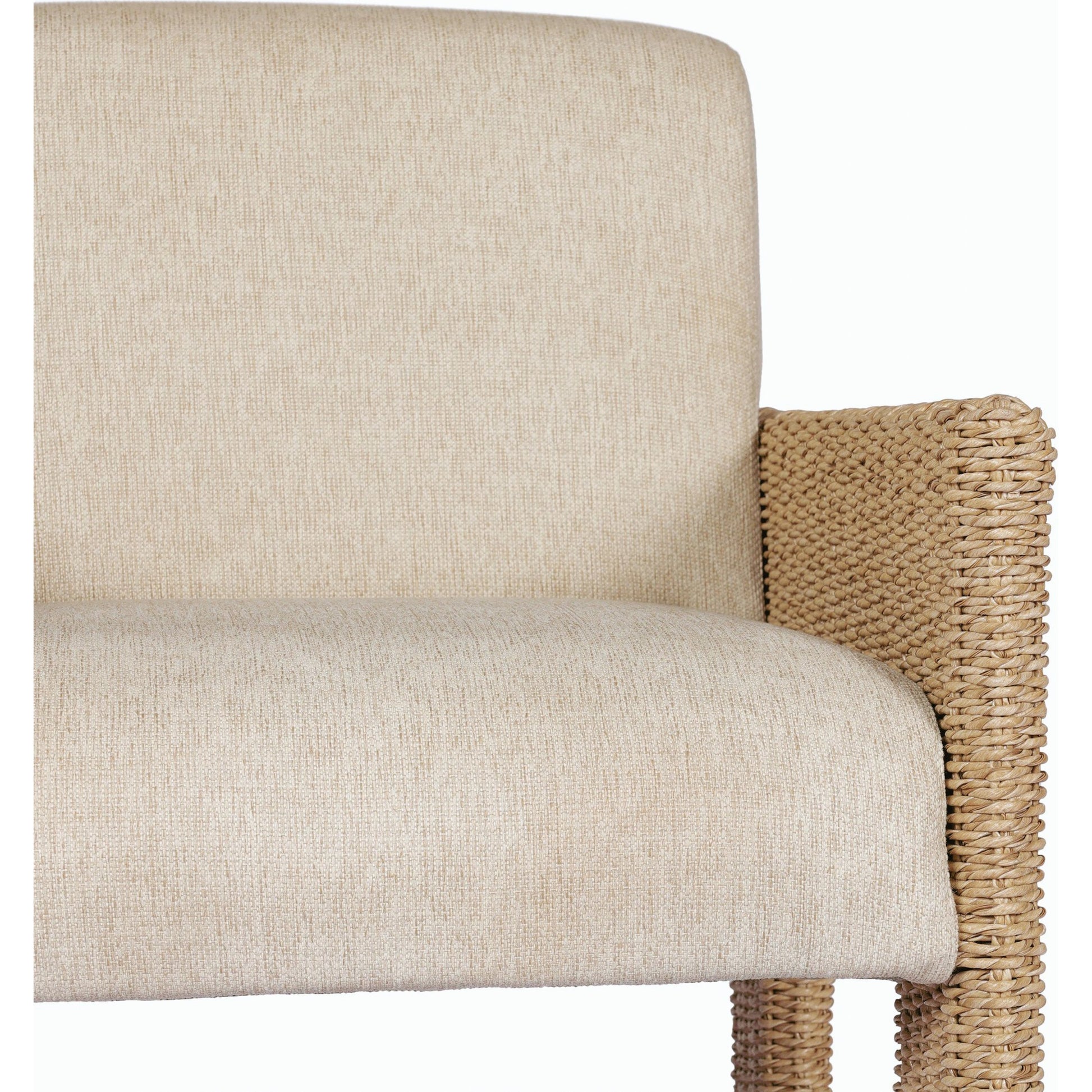 Amur Outdoor Dining Chair by Four Hands. Made from 100% olefin, 100% polyethylene, 74% polyurethane foam pad, 26% polyester fiber batting in a modern style.