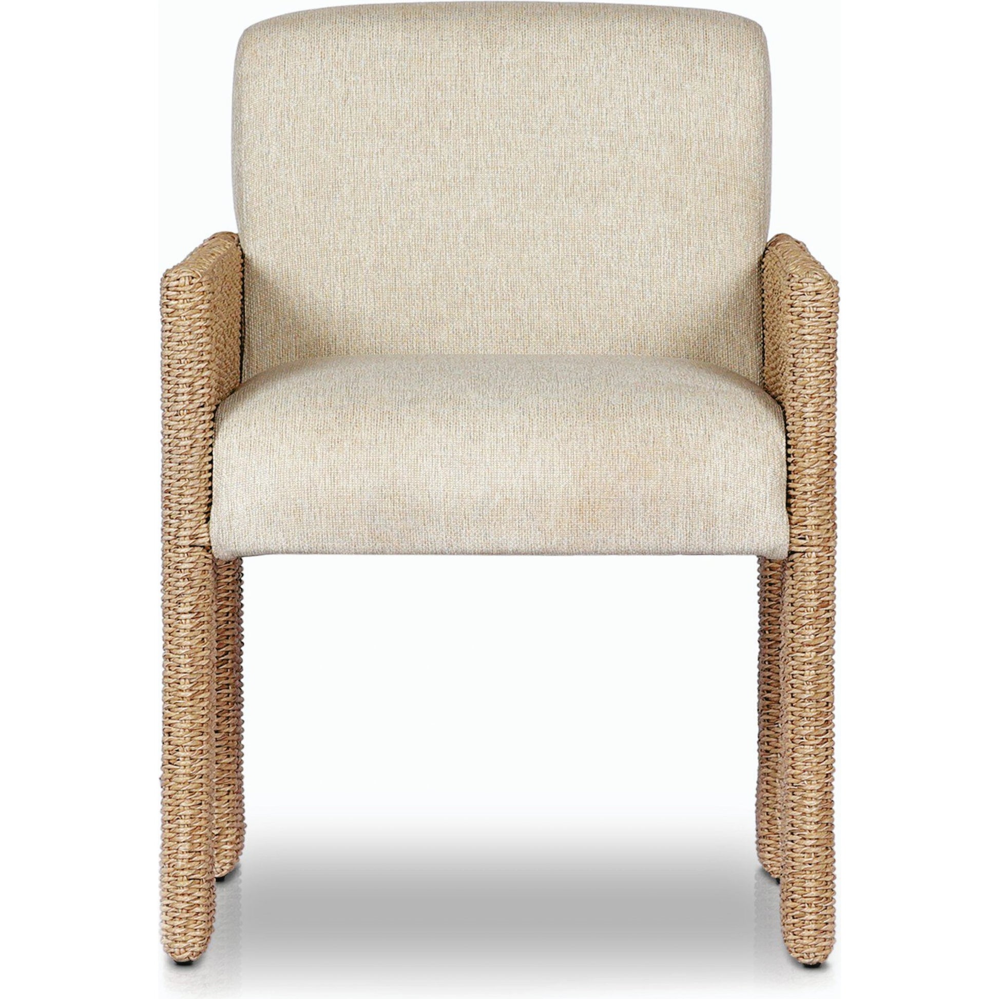 Amur Outdoor Dining Chair by Four Hands. Made from 100% olefin, 100% polyethylene, 74% polyurethane foam pad, 26% polyester fiber batting in a modern style.