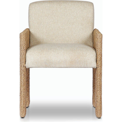 Amur Outdoor Dining Chair by Four Hands. Made from 100% olefin, 100% polyethylene, 74% polyurethane foam pad, 26% polyester fiber batting in a modern style.