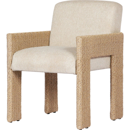 Amur Outdoor Dining Chair by Four Hands. Made from 100% olefin, 100% polyethylene, 74% polyurethane foam pad, 26% polyester fiber batting in a modern style.