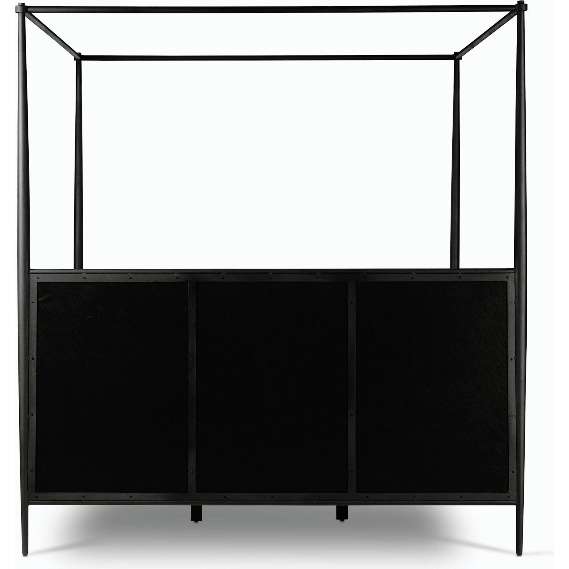 Xander Canopy Bed by Four Hands in savoy parchment, textured black iron. Made from 54% polyester, 36% viscose (rayon), 10% flax/linen, iron in a modern style.