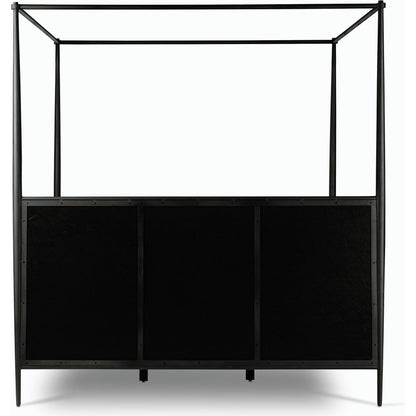Xander Canopy Bed by Four Hands in savoy parchment, textured black iron. Made from 54% polyester, 36% viscose (rayon), 10% flax/linen, iron in a modern style.