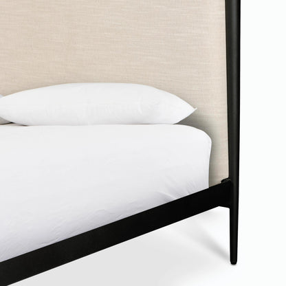 Xander Canopy Bed by Four Hands in savoy parchment, textured black iron. Made from 54% polyester, 36% viscose (rayon), 10% flax/linen, iron in a modern style.
