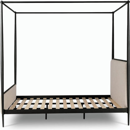 Xander Canopy Bed by Four Hands in savoy parchment, textured black iron. Made from 54% polyester, 36% viscose (rayon), 10% flax/linen, iron in a modern style.