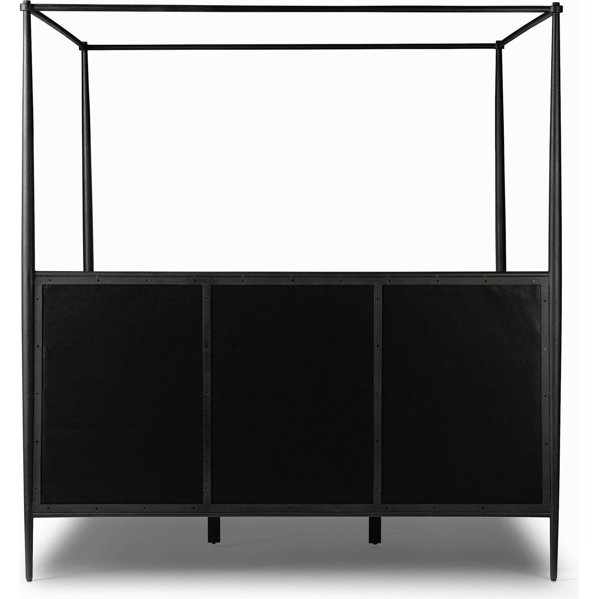 Xander Canopy Bed by Four Hands in savoy parchment, textured black iron. Made from 54% polyester, 36% viscose (rayon), 10% flax/linen, iron in a modern style.