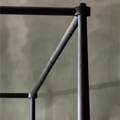 Xander Canopy Bed by Four Hands in savoy parchment, textured black iron. Made from 54% polyester, 36% viscose (rayon), 10% flax/linen, iron in a modern style.