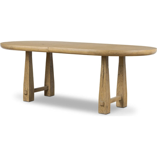 Godric Oval Extension Dining Table by Four Hands in drifted oak veneer. Made from thick oak veneer, solid oak in a transitional style.