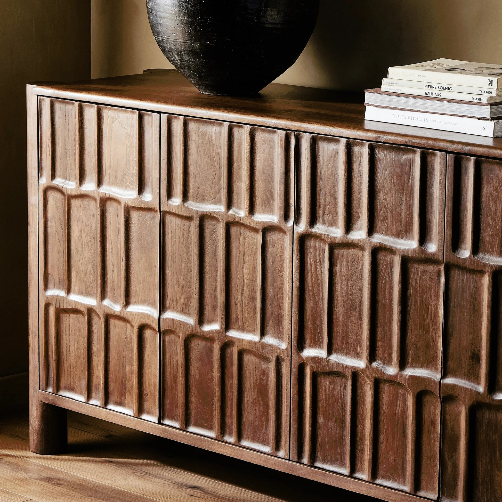 Ezri Sideboard by Four Hands in cocoa oak. Made from solid oak in a modern style.