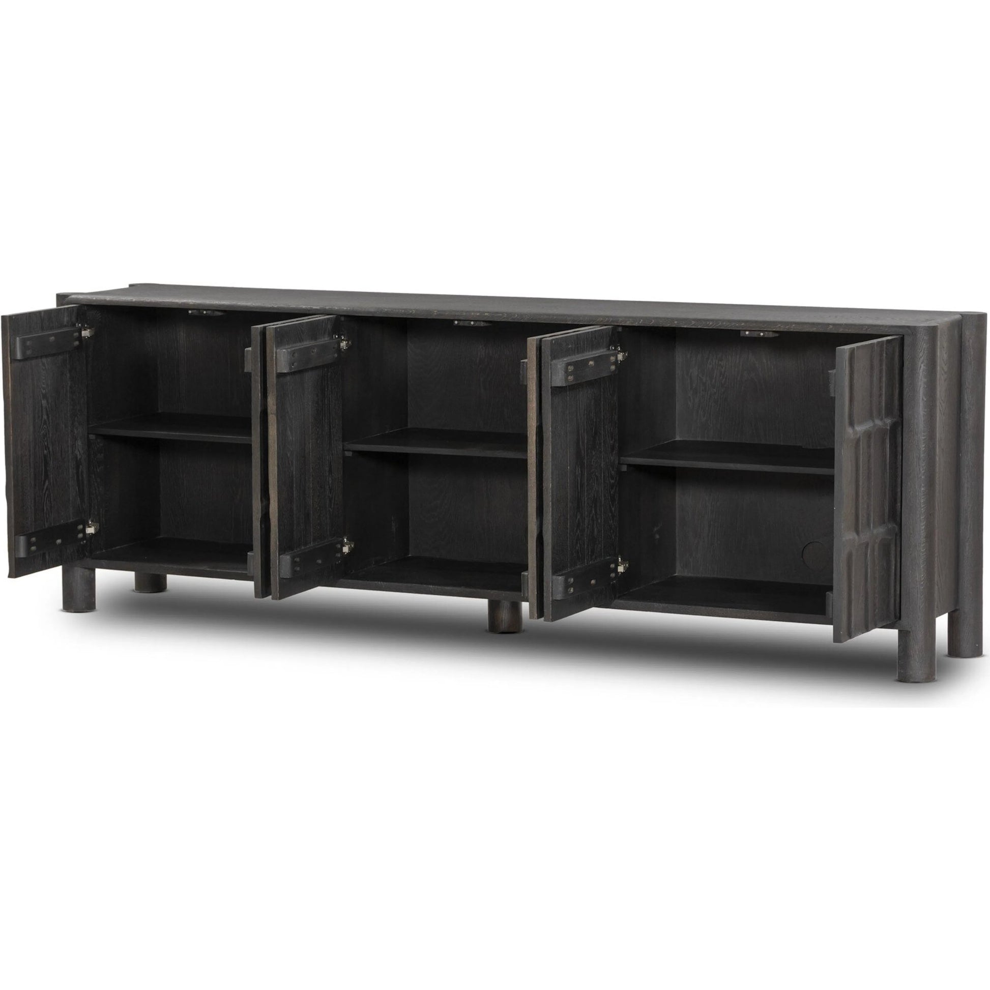 Ezri Sideboard by Four Hands in cocoa oak, carved cocoa oak. Made from solid oak in a modern style.