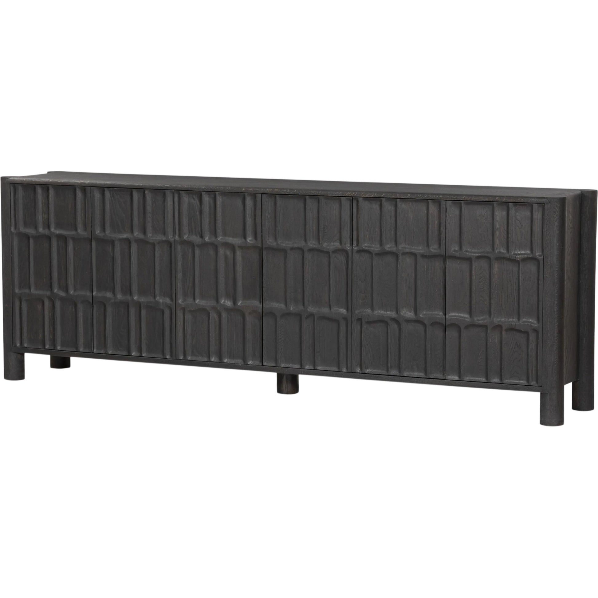 Ezri Sideboard by Four Hands in cocoa oak, carved cocoa oak. Made from solid oak in a modern style.