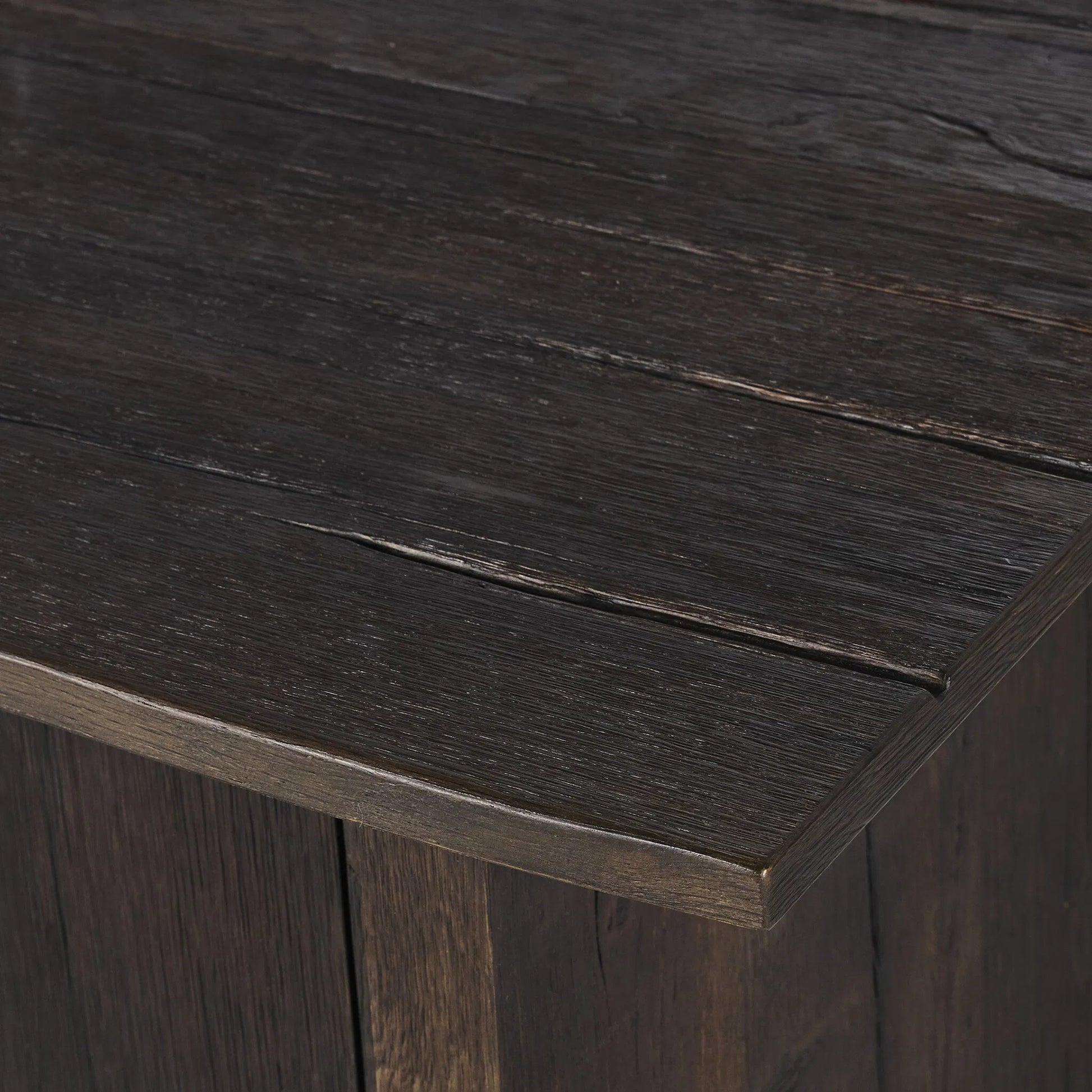 Irina Sideboard by Four Hands in burnt resawn oak, black maple. Made from resawn oak veneer, light maple veneer in a unique style.