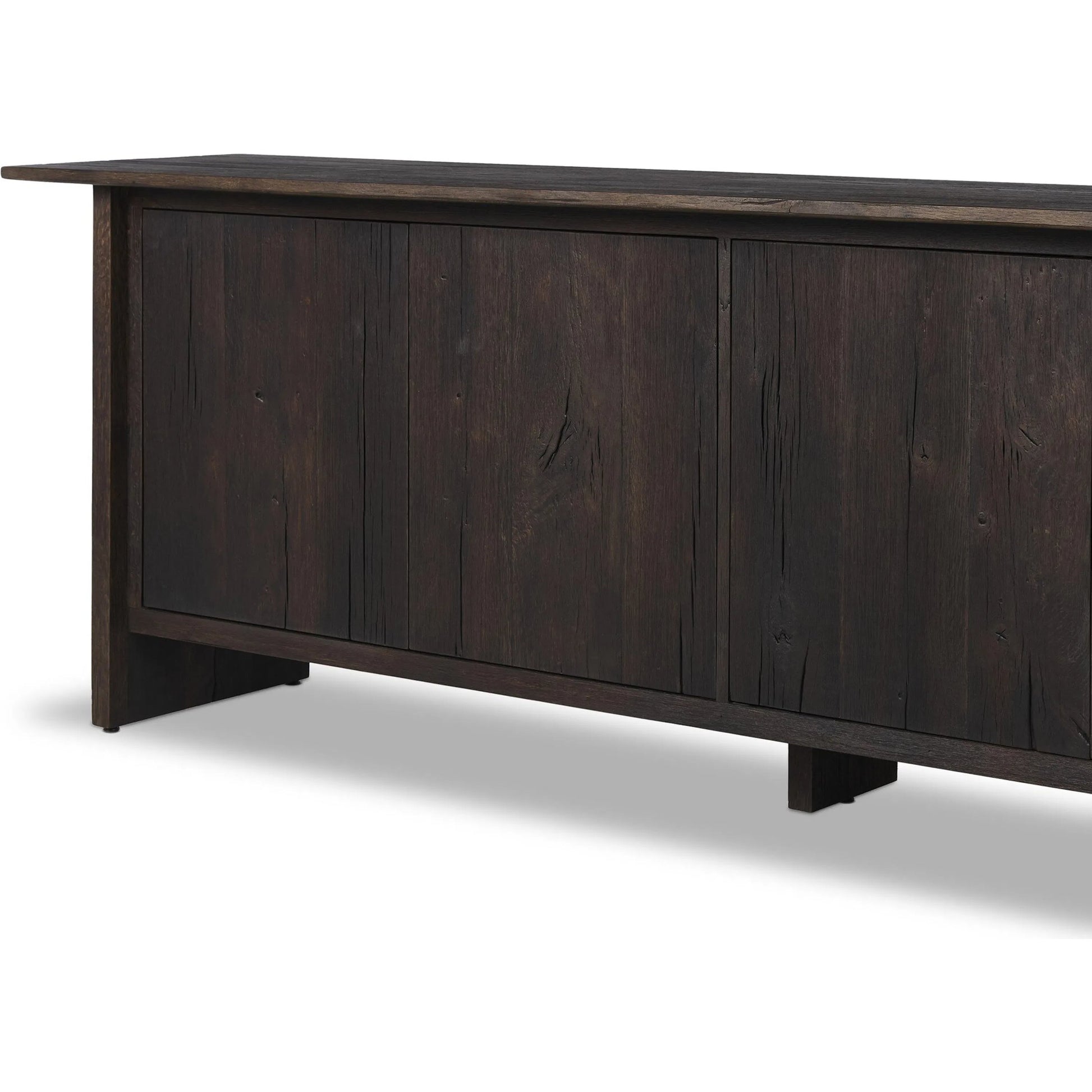 Irina Sideboard by Four Hands in burnt resawn oak, black maple. Made from resawn oak veneer, light maple veneer in a unique style.