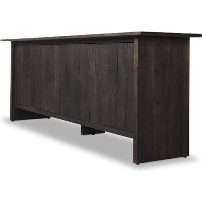 Irina Sideboard by Four Hands in burnt resawn oak, black maple. Made from resawn oak veneer, light maple veneer in a unique style.