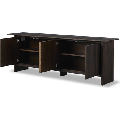 Irina Sideboard by Four Hands in burnt resawn oak, black maple. Made from resawn oak veneer, light maple veneer in a unique style.
