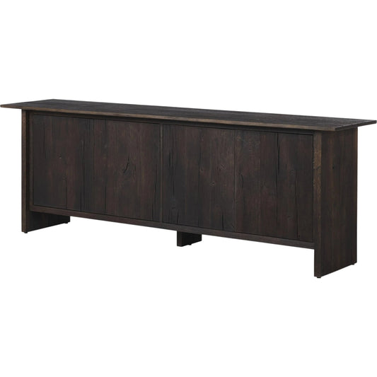 Irina Sideboard by Four Hands in burnt resawn oak, black maple. Made from resawn oak veneer, light maple veneer in a unique style.