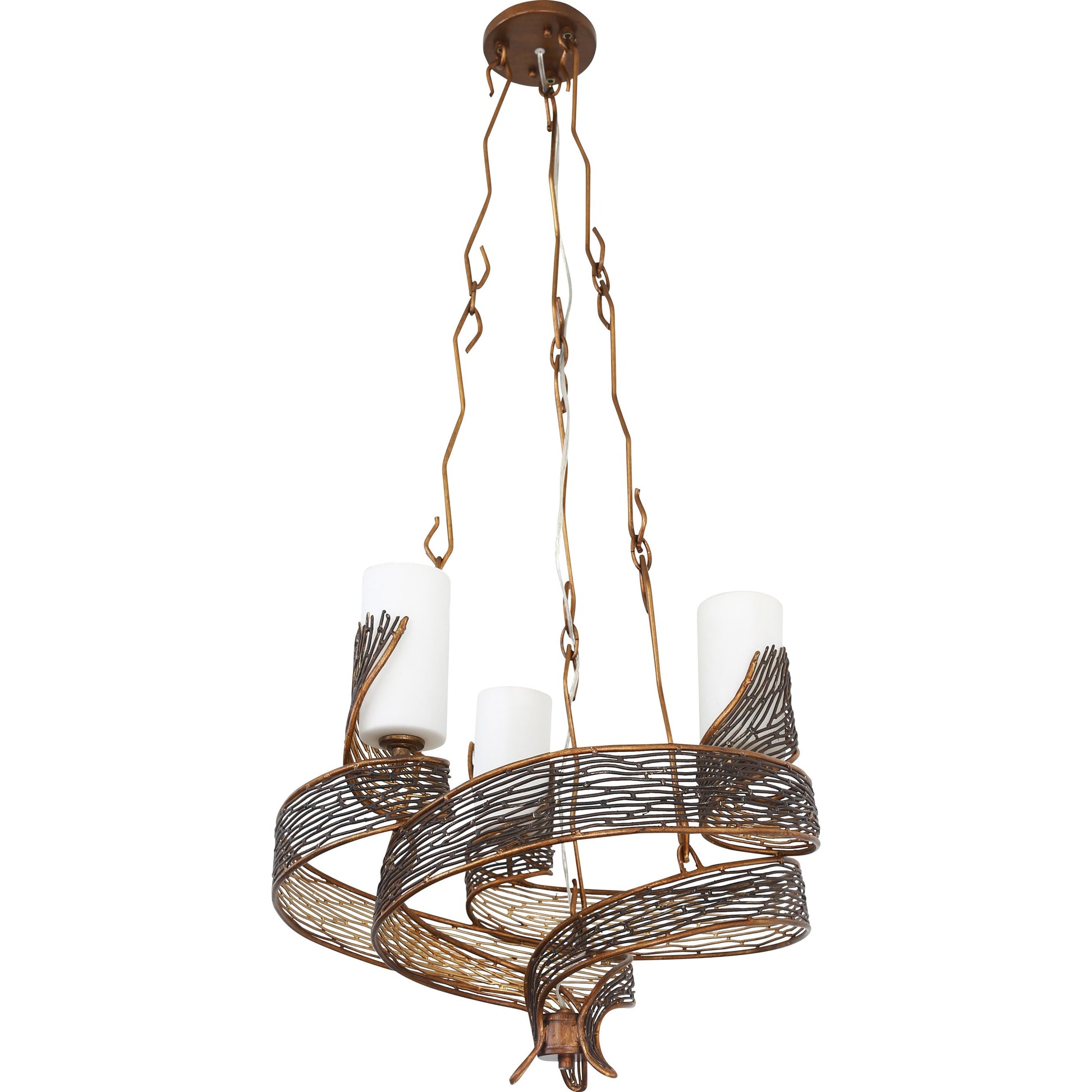 Flow Chandelier by Varaluz in hammered orange. Made from hammered ore, gloss opal in a modern style.