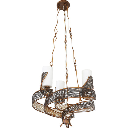 Flow Chandelier by Varaluz in hammered orange. Made from hammered ore, gloss opal in a modern style.