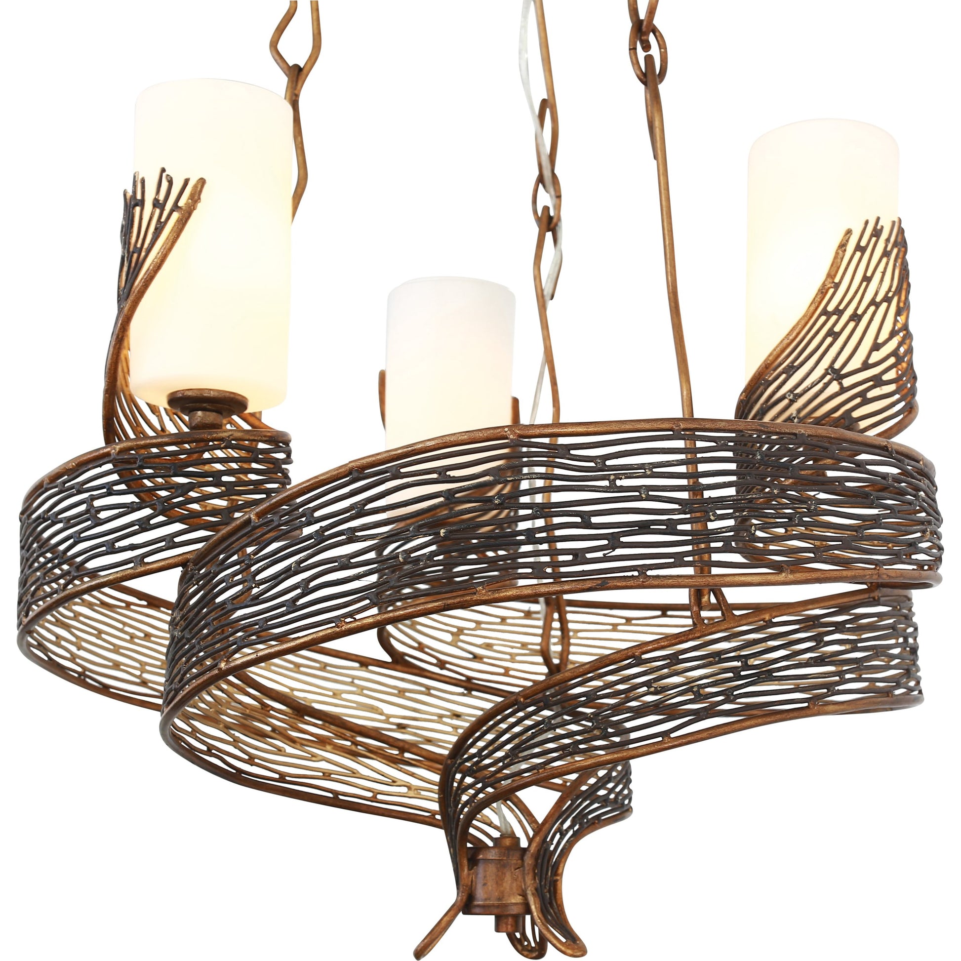 Flow Chandelier by Varaluz in hammered orange. Made from hammered ore, gloss opal in a modern style.