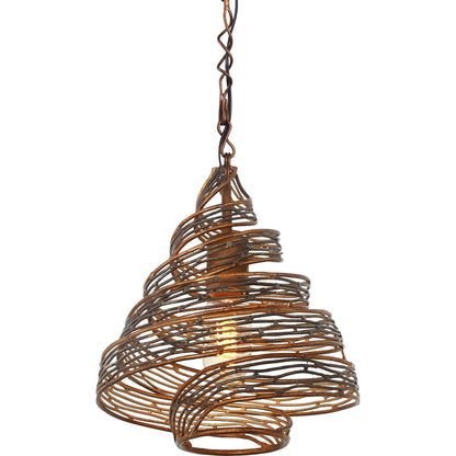 Flow III Twist Mini Pendant by Varaluz in hammered ore. Made from hammered ore in a modern style.