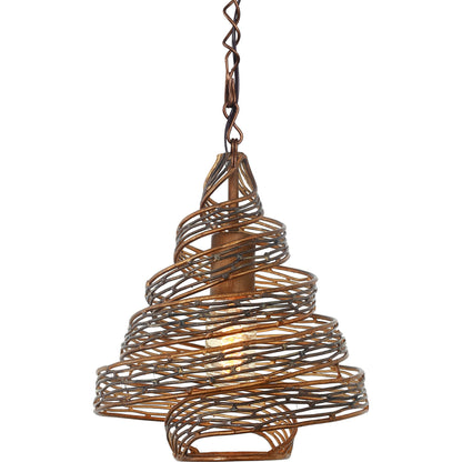 Flow III Twist Mini Pendant by Varaluz in hammered ore. Made from hammered ore in a modern style.