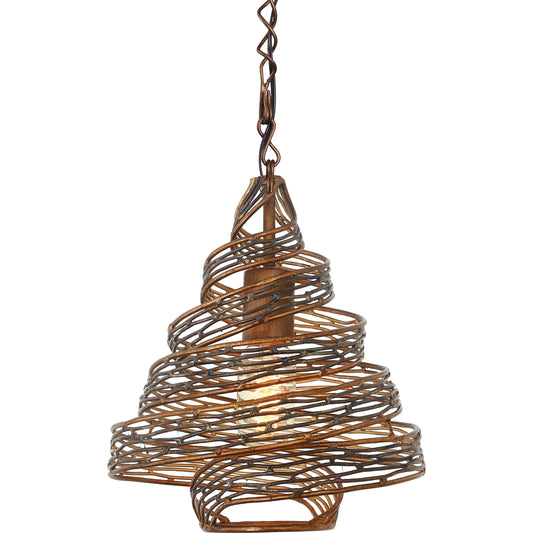 Flow III Twist Mini Pendant by Varaluz in hammered ore. Made from hammered ore in a modern style.